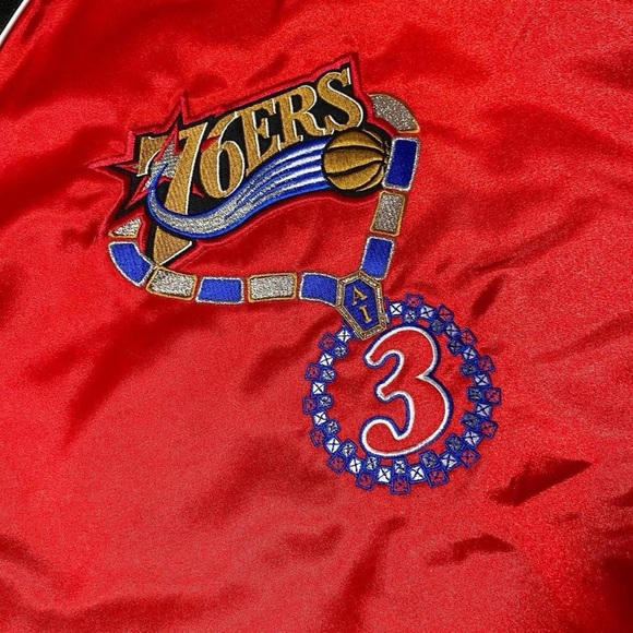 VINTAGE ALLEN IVERSON X PHILADELPHIA 76ERS NBA VARSITY JACKET - (XL) - Picture 2 of 4